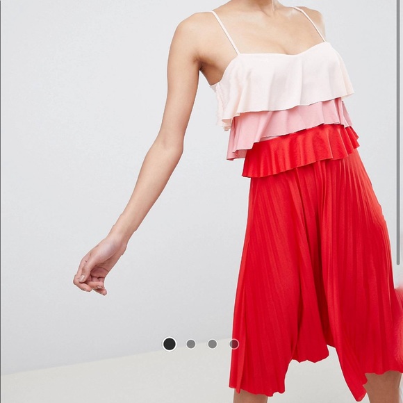 ASOS DESIGN tiered red and pink midi dress, size 6 - Picture 2 of 5